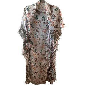 Women’s Rayon Open Front Boho Lagenlook Tribal Floral Cape Sz M/L